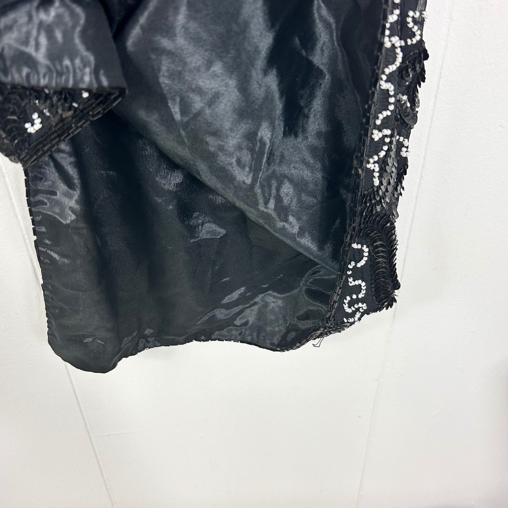 Adrianna Papell Evening Dress Womens 4 Black Sequin Beaded Keyhole Back Cocktail - Picture 9 of 12